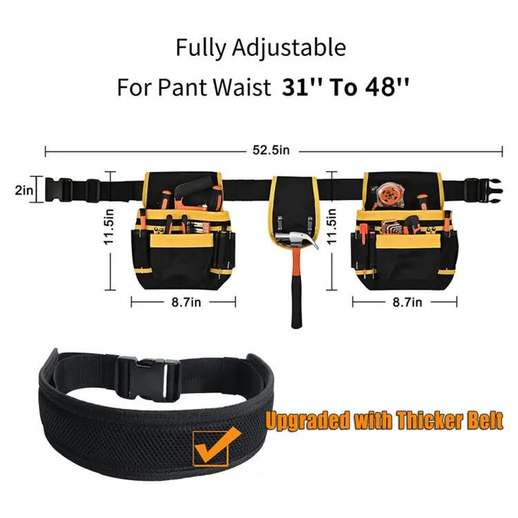27-Pockets Heavy Duty Padded Tool Belts for Men, Detachable & Adjustable Tool Pouch - Image 4